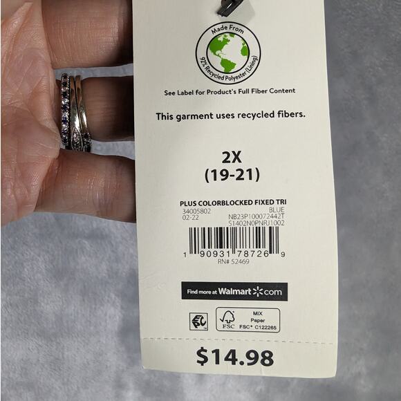 No Boundaries Bikini Top Womens 2X 19-21 Juniors Swimsuit Blue Pink Beachy Retro - Picture 6 of 10